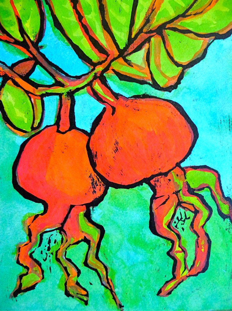 Rose hips (no.1) - acrylic ink, indian ink